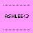 Four identical pixelated text icons arranged in a , each displaying 'ASHLEE<3' on solid pink backgrounds with dotted borders