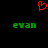 Red pixelated heart symbol above two green 'evan' text instances on black background.