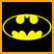 A 2x2 contact sheet of Batman-themed AIM buddy icons showing a yellow bat symbol, a pixelated Batman face, and text reading "I LOVE BATMAN" on black backgrounds with orange borders.