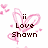 Pixelated pink heart-shaped bunny ears with floating hearts, featuring text overlays including "ii Love Shawn" and "Alisha + Shawn = AAF" on a white background.
