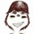 Pixelated cartoon-style icon of a character with brown hair, closed eyes, and a wide smile, rendered in grayscale tones with brown hair accents.
