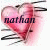 A pixelated heart-shaped icon with pink and red gradients, featuring the text 'nathan' in dark blue lowercase letters across its center.