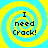 Four identical spiral-patterned with yellow and cyan colors display the text "I need Crack!" in black pixelated font