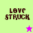 Four quadrants display 'LOVE STRUCK' text with a star icon; top-left and bottom-right have light green backgrounds, top-right and bottom-left have pink backgrounds.