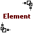 Pixelated red text "Element Element" appears between two of black square-based icons on a white background