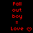 Red pixelated text and heart symbols on a black background, arranged in a pattern with repeated phrases and symbols