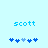 Light blue background with two identical horizontal of blue puzzle pieces beneath the word 'scott' in blue pixelated text