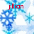 Pixelated blue snowflake design with red text 'jillian' overlaid on a white background.