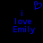 Blue pixelated text and heart symbol on black background, with two identical side-by-side arrangements of 'i love Emily' below the heart.