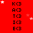 Red background with repeating black text and scattered white/pink stars; gray rectangle in bottom-right corner.