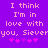 Pixelated text on purple background with pink stars, two identical side-by-side text blocks reading "I think I'm in love with you, Sieveryou.".