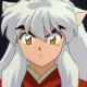 Six of an anime character with silver hair, golden eyes, and cat ears wearing a red garment against black background