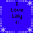 Blue background with white dotted and dashed borders, four identical text blocks reading 'I Love Lilly :)' in black pixelated font surrounded by snowflake symbols.