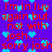 A static image with a purple background, red text reading "I'm in luv again but, not with josh..... sorry josh", and scattered light blue heart shapes.