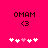 Pixelated text 'OMAM' and '<3' above five white-and-pink heart icons on a bright pink background.