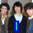 A pixelated image of a group of people with green text overlays reading "I LUV THEM!!" in blue boxes.