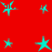 A static image of multiple cyan stars on a solid red background with no visible motion or text.