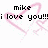 Pixelated pink heart outline with black text 'mike i love you!!!' on left and '6-14-07' on right against white background.