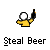 Pixelated character in yellow shirt and white head holds black bottle, performing motion sequence with repeated 'Steal Beer' text below.