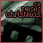Pixelated text 'THIS IS CHRISTMAS' in red-orange letters over a dark green background with black shapes, showing sequential animation of partial text appearing.