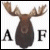 A pixelated moose head image with 'AF' letters on a white background, surrounded by red text elements including 'USES', 'CHILD', and 'LABOR' in various configurations.