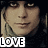 Two side-by-side pixelated images of a person with light brown hair and dark eyes, one labeled 'LOVE' in black text on white background, the other showing red '<3' symbol.