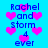 Blue background with pink pixelated hearts and blue text reading "Rachel and storm 4 ever" repeated in a pattern