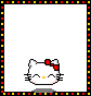 Pixelated white cat face with red bow, closed eyes, yellow nose, and whiskers in four positions