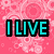 Pixelated text on a pink patterned background with cyan letters and black outlines, partially showing 'I LIVE IN A KERRIE MOMENT' across two sections.