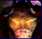 Animated sequence of a stylized devil face with glowing yellow eyes, shifting facial expressions across frames.