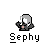 Pixelated character with gray hair and black outfit holding white object, standing above stylized text on gray background.