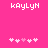 Pixelated pink background with white text 'kAyLyN' at top and five pink heart icons at bottom, showing two animation states where heart icons shift position.