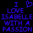 Blue pixelated text on black background reads "I ❤️ I LOVE ISABELLE WITH A PASSION" with heart symbol replacing 'love' in first line.