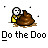 A 4-frame animated contact sheet showing a pixel art character performing a repetitive motion with a brown object, accompanied by text below each frame.