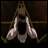 Pixelated image of a character with long hair holding a sword, next to stylized text on a dark background.