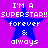 Four identical blue star icons on purple background with white text reading "I'M A SUPERSTAR!! SUPERSTAR!! forever & always" in pixelated font.