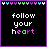 A 5x5 contact sheet of animated frames showing a pixel art icon with "follow your heart" text and colorful border elements on black background.