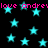 Black background with scattered cyan stars and repeated pink text reading 'love andre' in pixelated font.