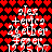 Pixelated text and symbols on a red heart-patterned background with visible animation changes between frames.