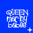 Blue background with white pixelated text reading "QUEEN MARY BABY" in a of nine identical frames, each containing small plus or star symbols
