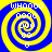 Four identical spiral patterns with blue and yellow concentric rings, each containing white text reading "WHOOOO" at the top and decreasing numerical sequences below.