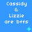 Blue background with white pixelated text reading "Cassidy & Lizzie are bffs" and small cyan symbols changing across frames.
