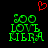 Green pixelated text '500 LOVE KIERA' on black background with red heart above; left side shows partial pixel distortion, right side is clear.