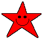 Five pixelated star-shaped icons with smiling faces in red, green, blue, purple, and yellow colors on a gray background.