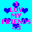 Pixelated cyan background with pink text and blue hearts repeating in a pattern