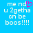 Blue background with white pixelated text reading 'me nd u 2getha cn be boos!!!!' and a pink heart symbol replacing the 'o' in 'to' on the left side.