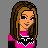 Pixel art contact sheet showing two views of a female character in pink crop top and black pants with white accents, plus text reading "FOX RACER BABI" on gray background.