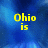 Blue background with yellow pixelated text reading "Ohio is a Sate that sucks" arranged in four sections.
