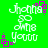 Green background with white text reading "Jonna go dme Your" and purple square pixel clusters scattered across the image.