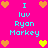 Pixelated icon with bright pink background displaying repeated text and heart symbols in cyan, orange, and yellow. Animation changes include alternating heart colors between frames.